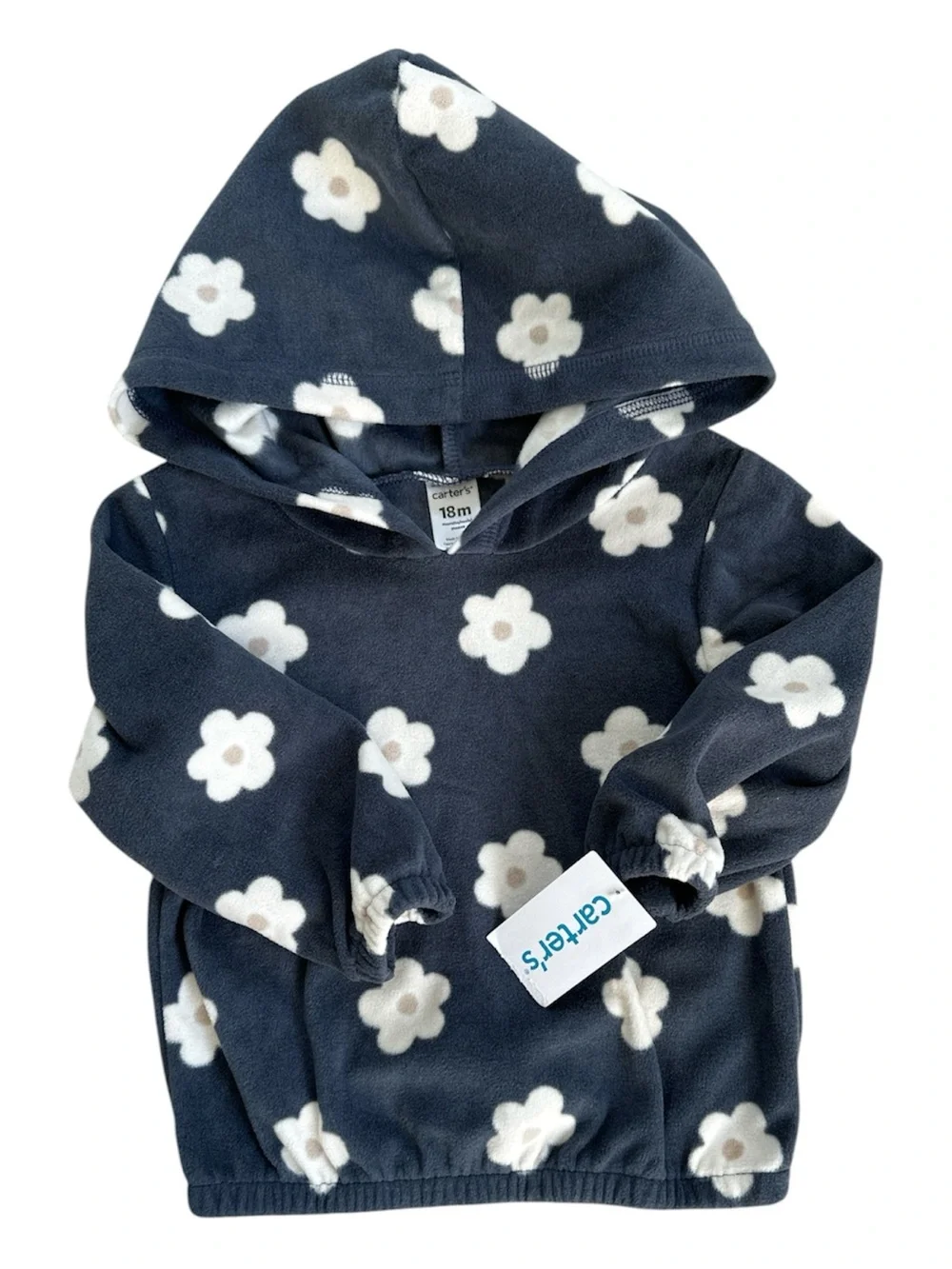 Carter's toddler’s Micro-Fleece Navy Hoodie with White Floral Print